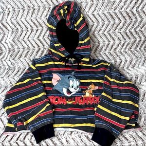 Tom and Jerry striped cropped hoodie